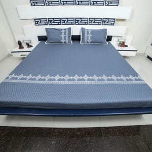 Blue & White Ethnic Motifs 400 TC Cotton 1 Double Bedsheet with 2 Pillow Covers