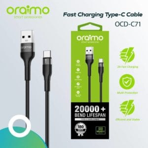 ORAIMO OCD-C71 1 m Nylon braiding USB Type C Cable (Compatible with Mobile, Tablets, Gaming consoles, Black)